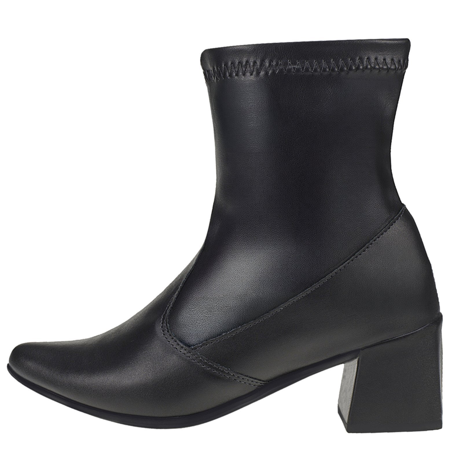 Bota Feminina Lóris Shoes Cano Curto com Stretch Salto Grosso e Bico Fino Moda Fashion 067 Preto