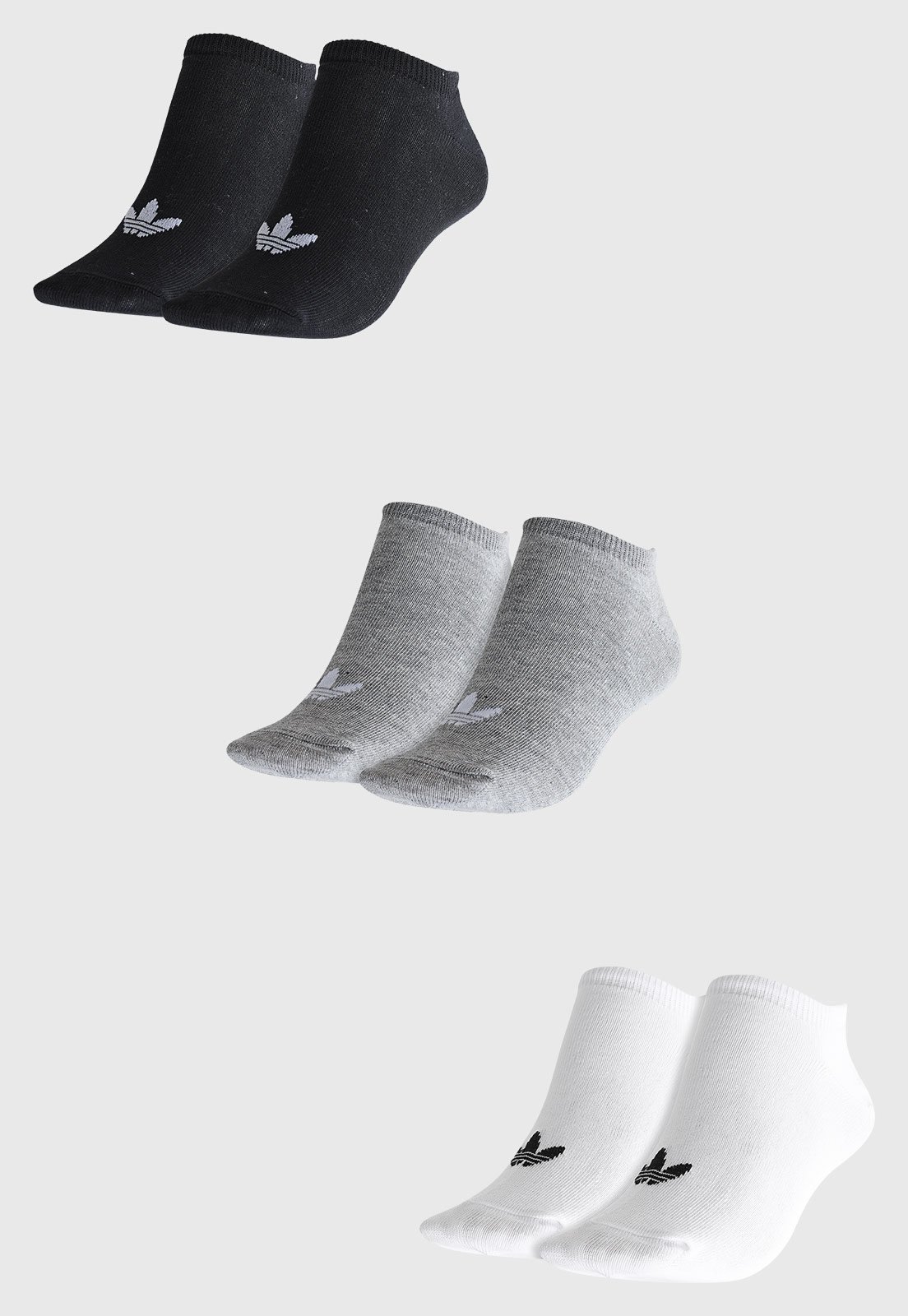 Vista 3 Kit 3pçs Meia adidas Originals Cano Baixo Trefoil Preta preto adidas Originals preto