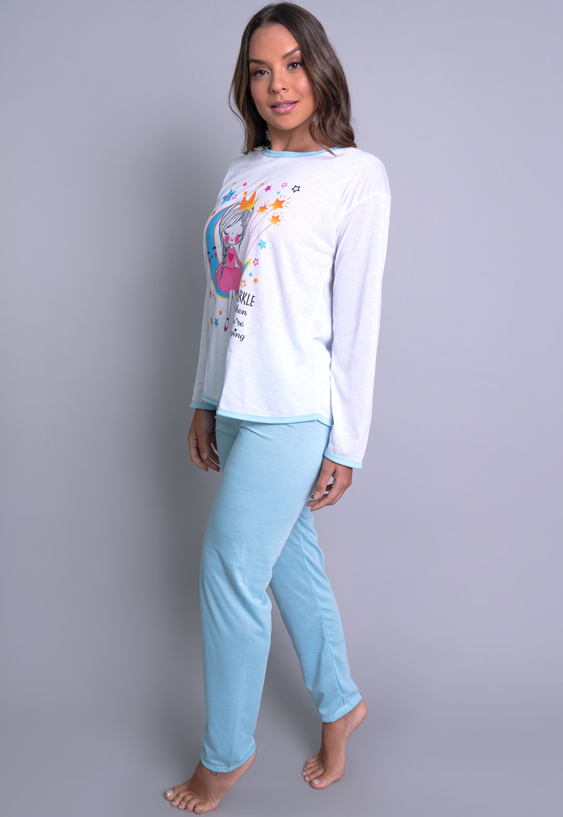 Pijama Longo MVB Modas Manga Comprida e Calça Inverno Adulto Azul