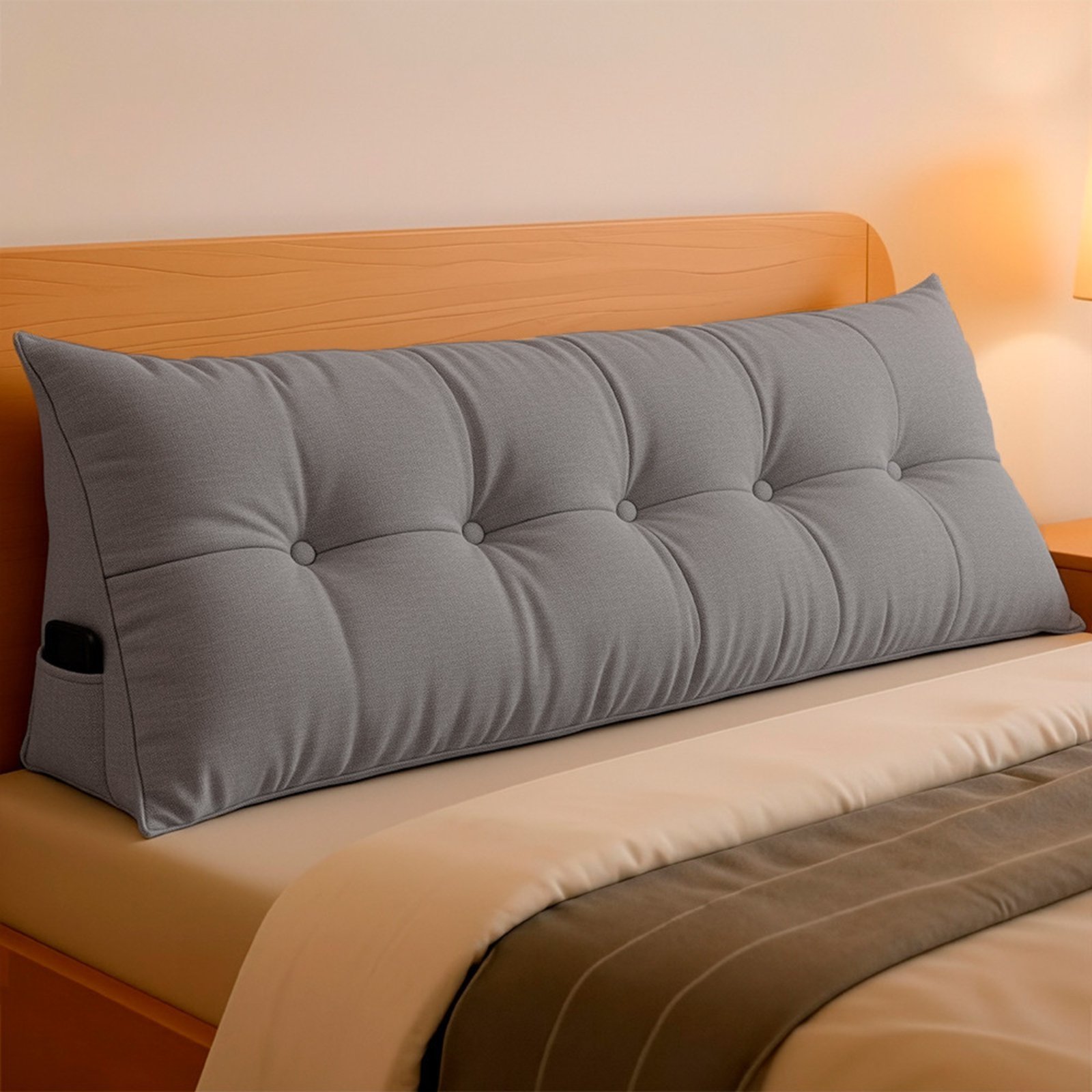 Almofada de Cabeceira Encosto Apoio para Lombar com Bolso Lateral 140x50x20cm BF Colchões