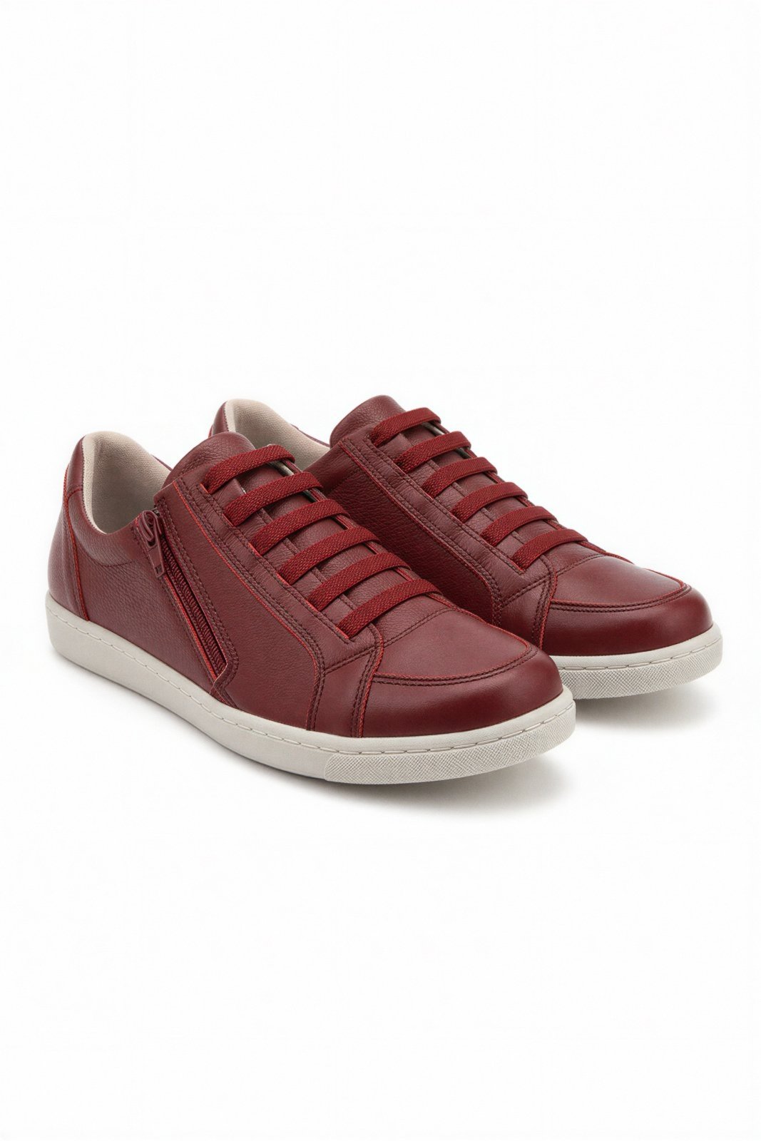 Tênis feminino em couro com elástico e zíper 0203 - Vermelho
