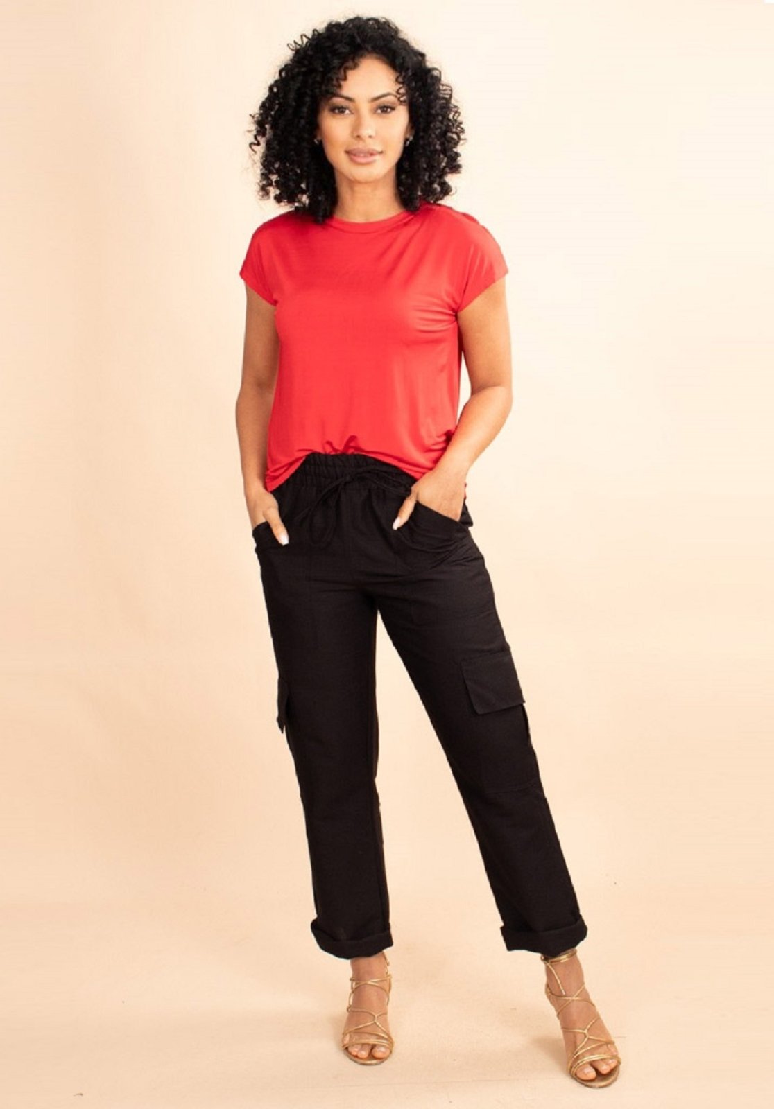 Blusa De Malha Gola Canoa Manga Curta Vermelho