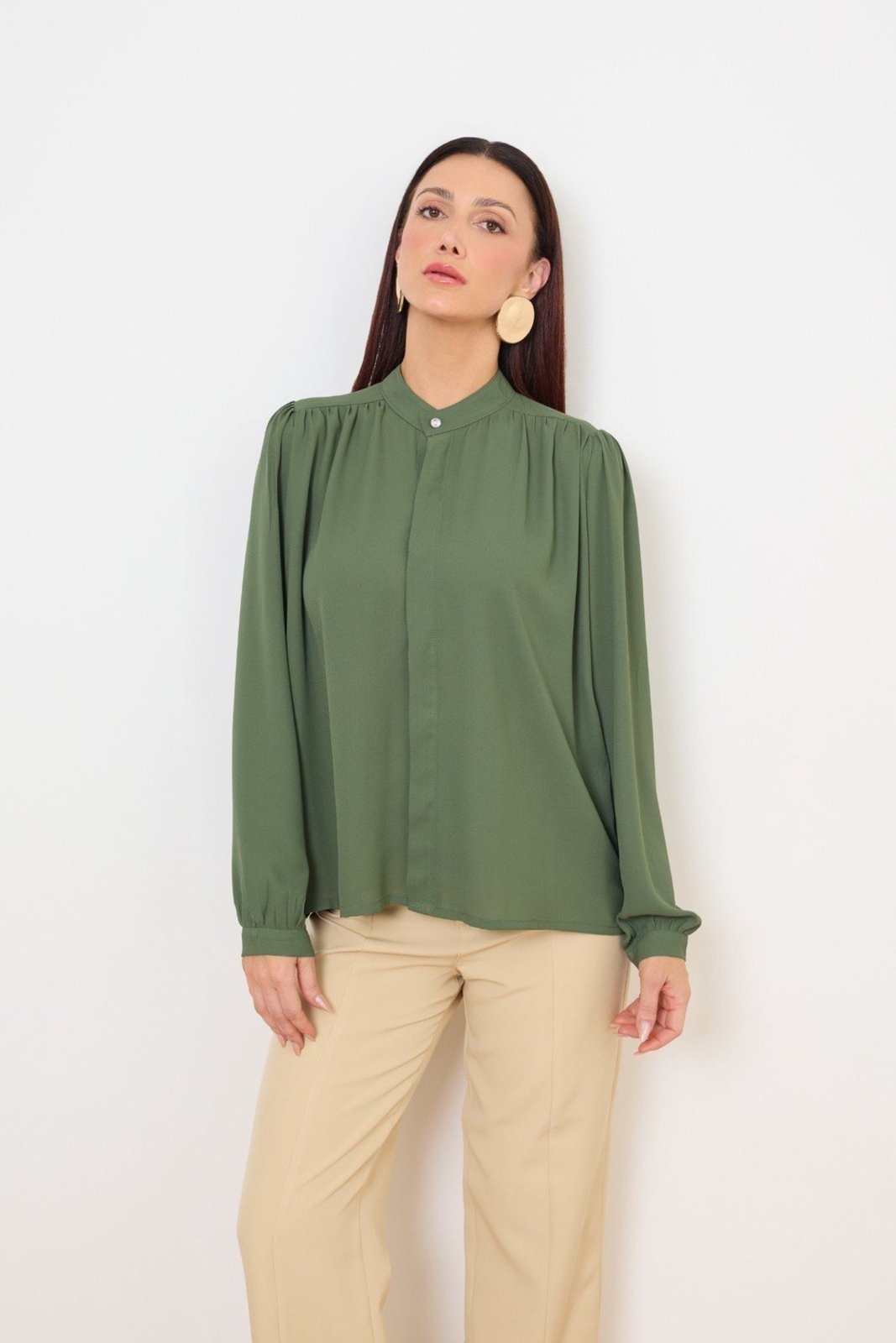 Camisa Vanibele Crepe Verde Militar
