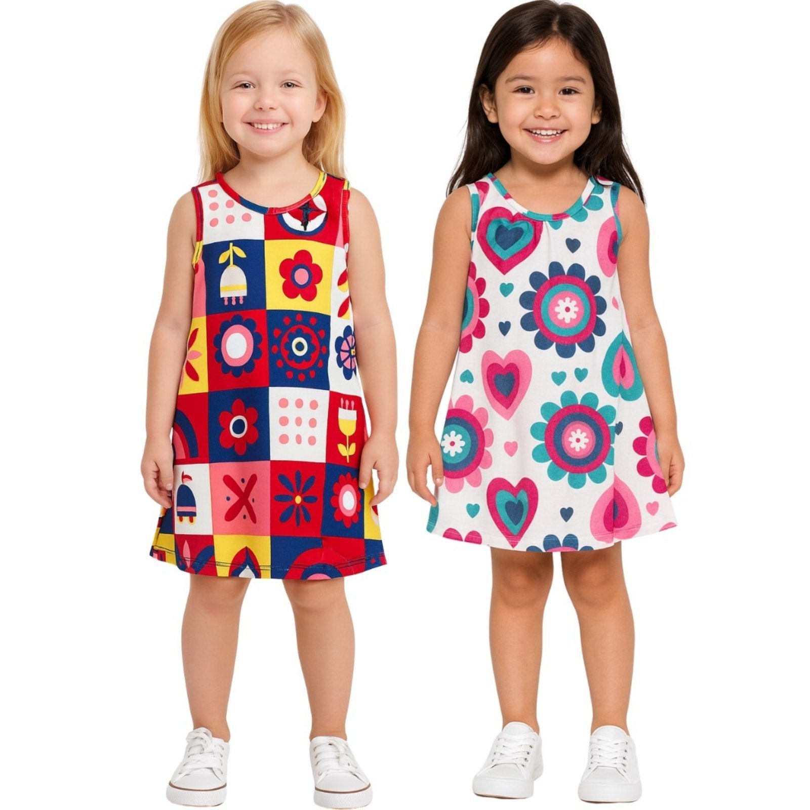 Vista 2 Infantil - Kit Vestido Kyly Regata Floral e Branco azul/branco azul Kyly azul/branco azul