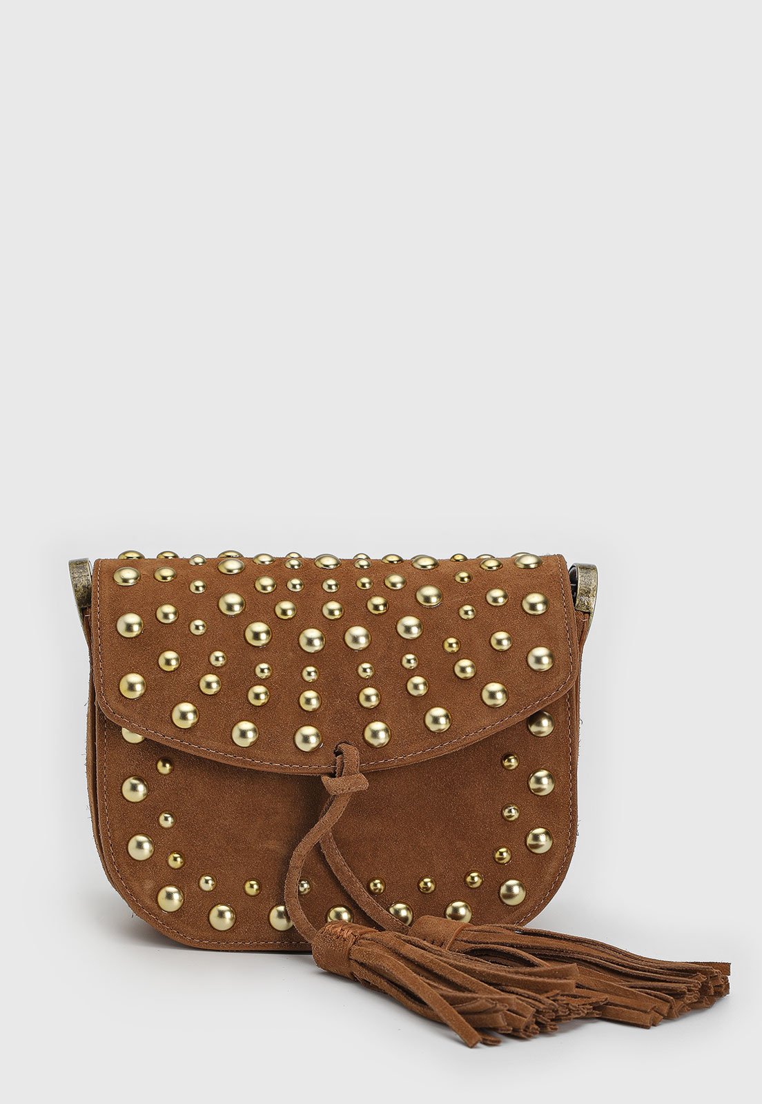 Bolsa Feminina Luiza Barcelos Tachas Franjas Marrom