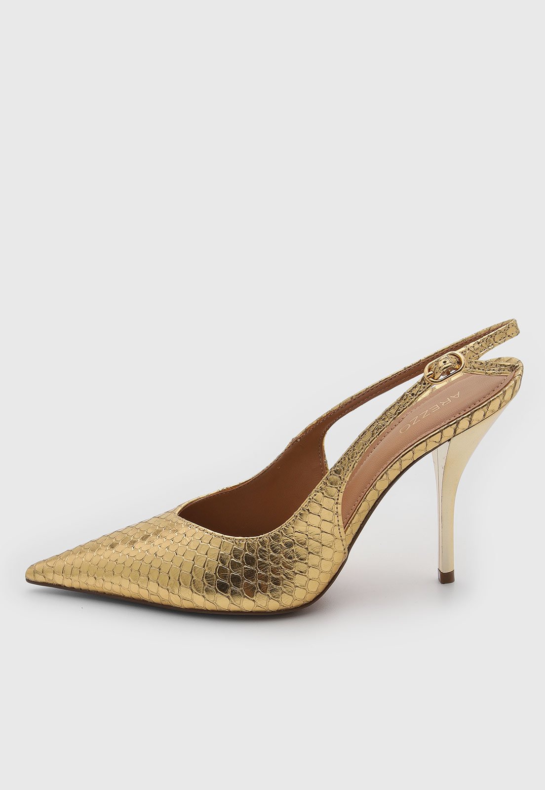 Scarpin Feminino Arezzo Couro Slingback Cobra Dourado
