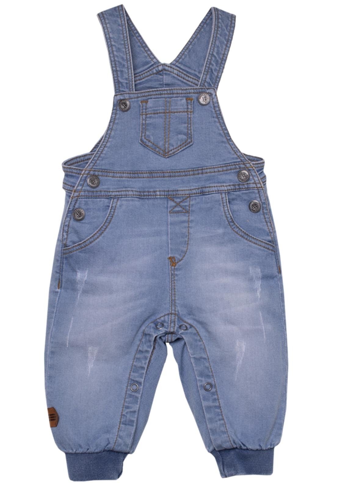 Vista 2 Infantil - Jardineira Jeans Dreamer Sonho Mágico Anjos Baby azul Anjos Baby azul