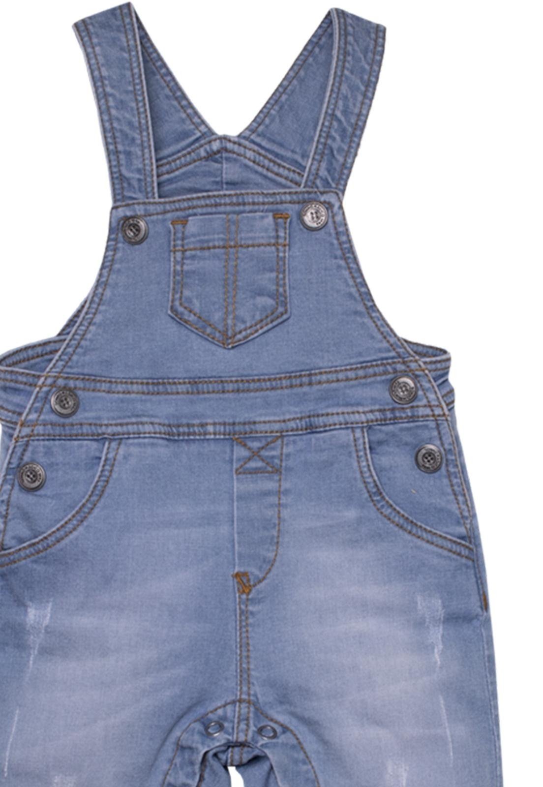 Vista 3 Infantil - Jardineira Jeans Dreamer Sonho Mágico Anjos Baby azul Anjos Baby azul