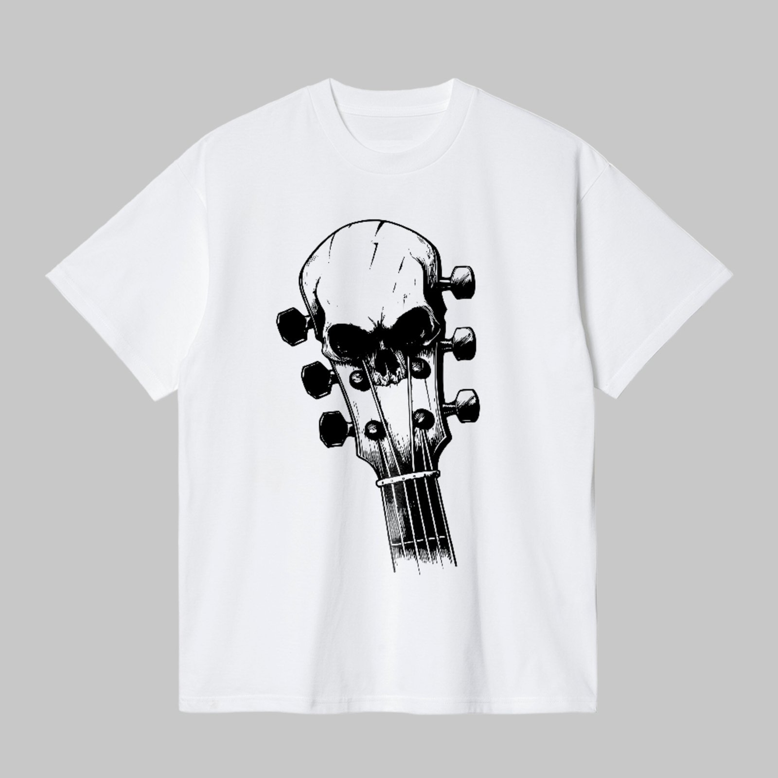 Camiseta Básica Skull Guitar Rock Estampa Heavy Metal Branco