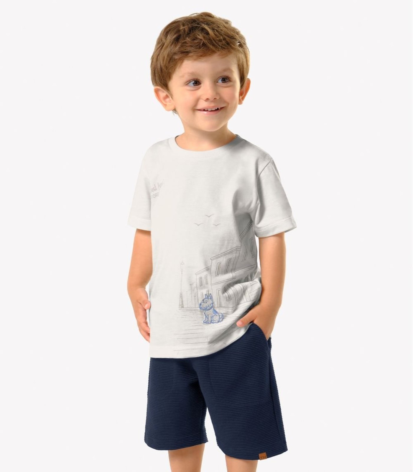 Infantil - Conjunto Camiseta Com Bermuda Trick Nick Bege