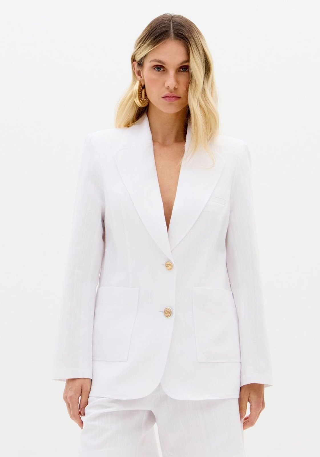 Vista 3 Blazer Tradicional Manga Longa Com Linho Lança Perfume branco Lança Perfume branco