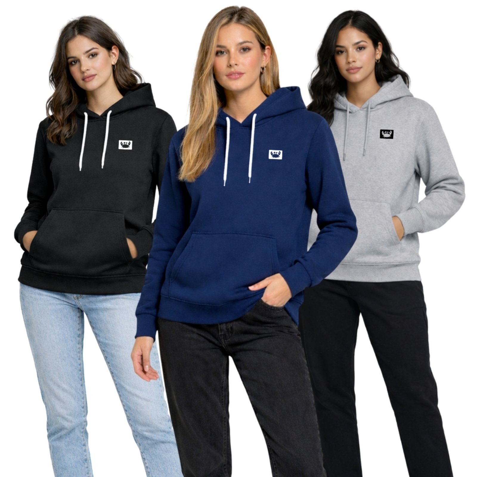Kit 3 Blusa de Frio Moletom Liso Colorido Feminino Relaxado Com Capuz E Bolso Canguru Estampado Siri2