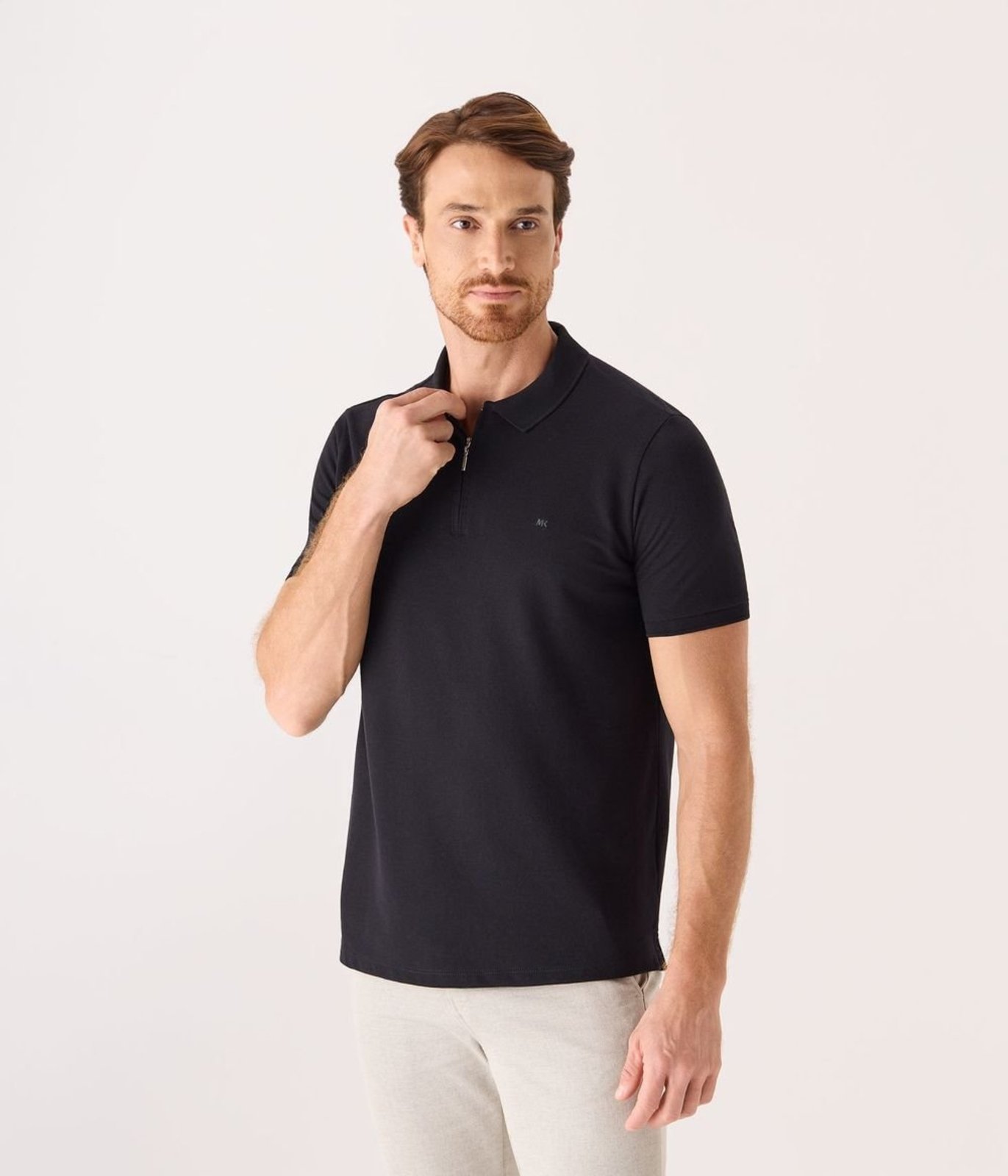 Camiseta Makenji Gola Polo Com Ziper Masculina Preta