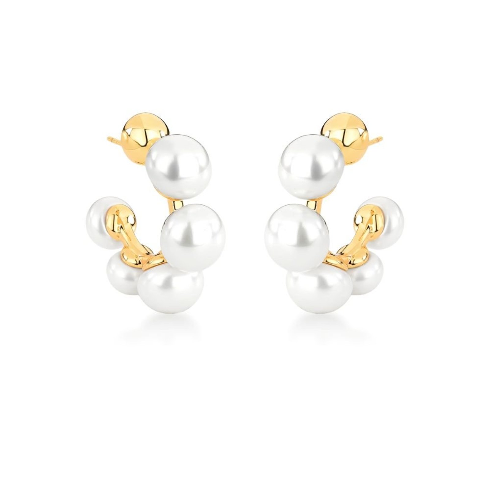 Infantil - Brinco Argola M com 5 Meias Pérolas Shell Semijoia Banhada a Ouro 18K Ania Store