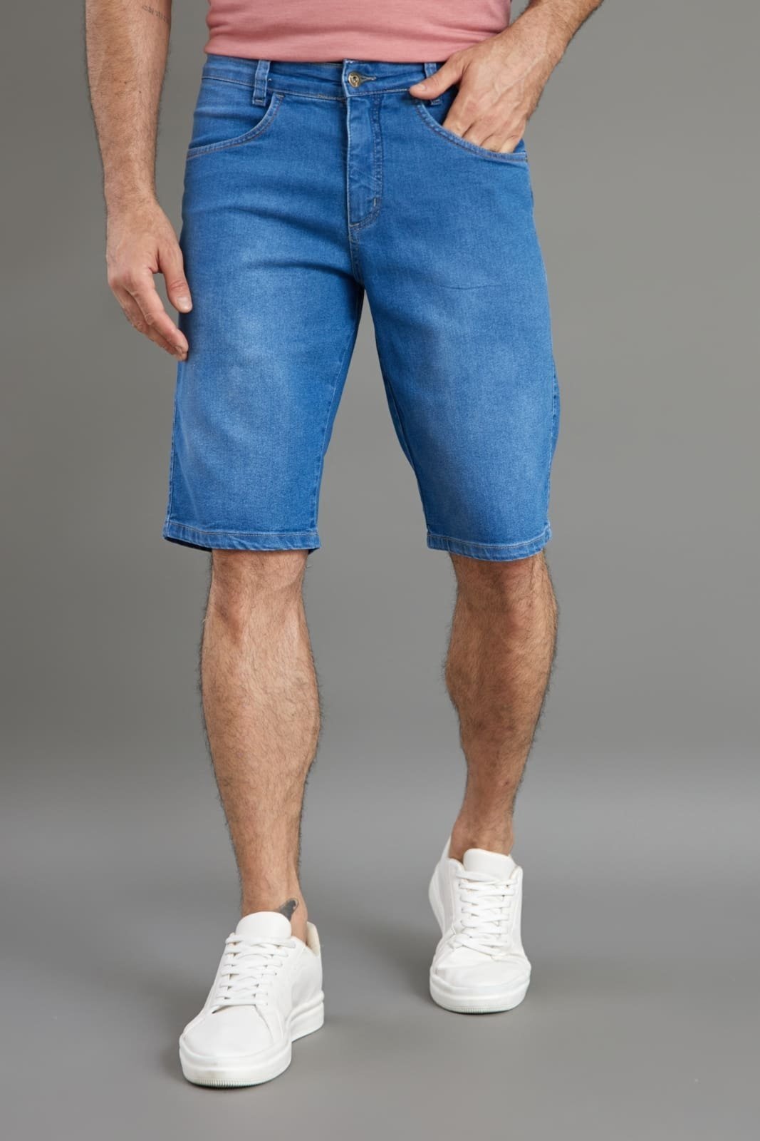 Bermuda Jeans Masculina Slim Fit Básica Lemier Collection Azul