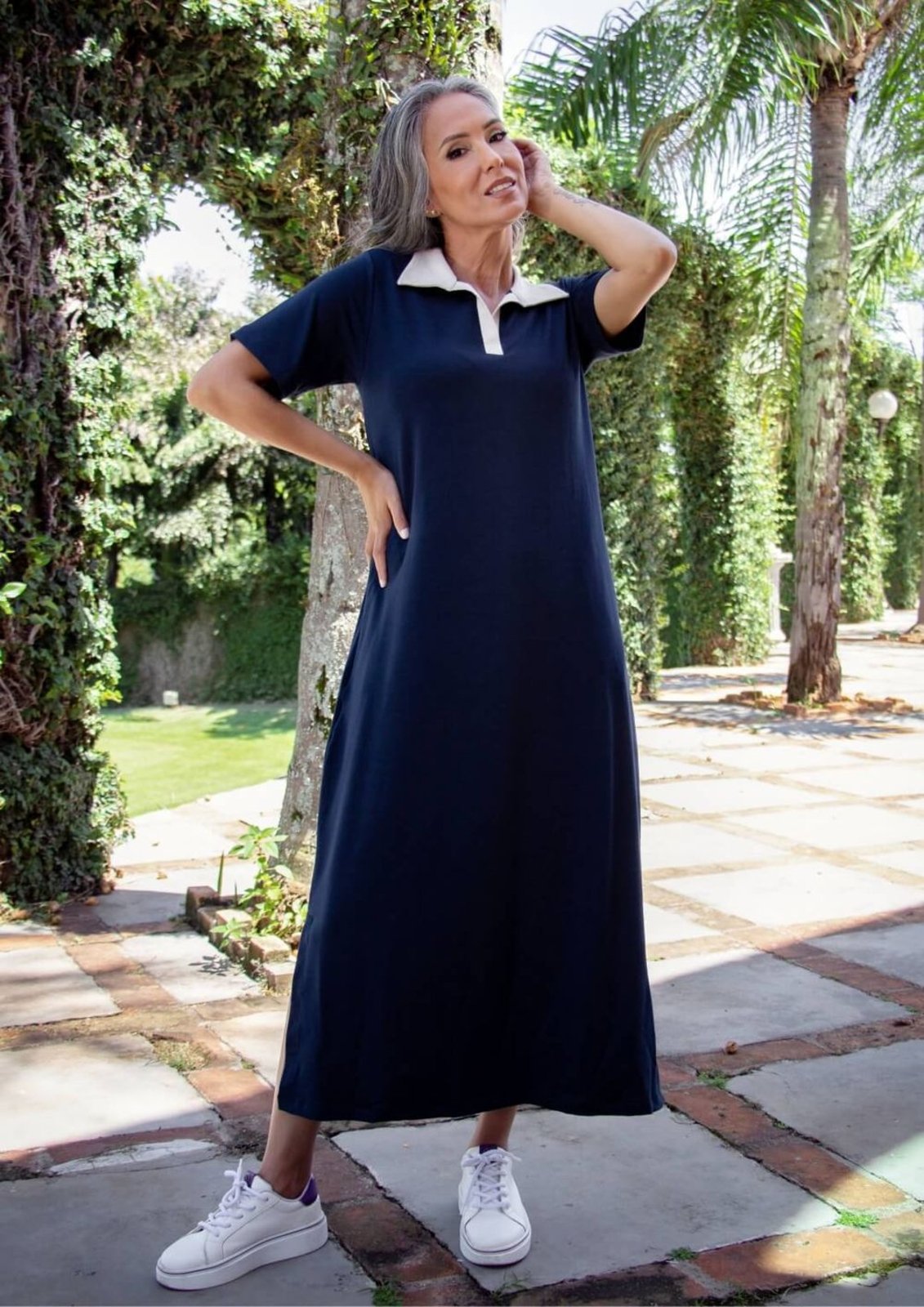 Vestido Midi com gola Pau a Pique Moletinho Azul Marinho MARINHO – GG Pau a Pique