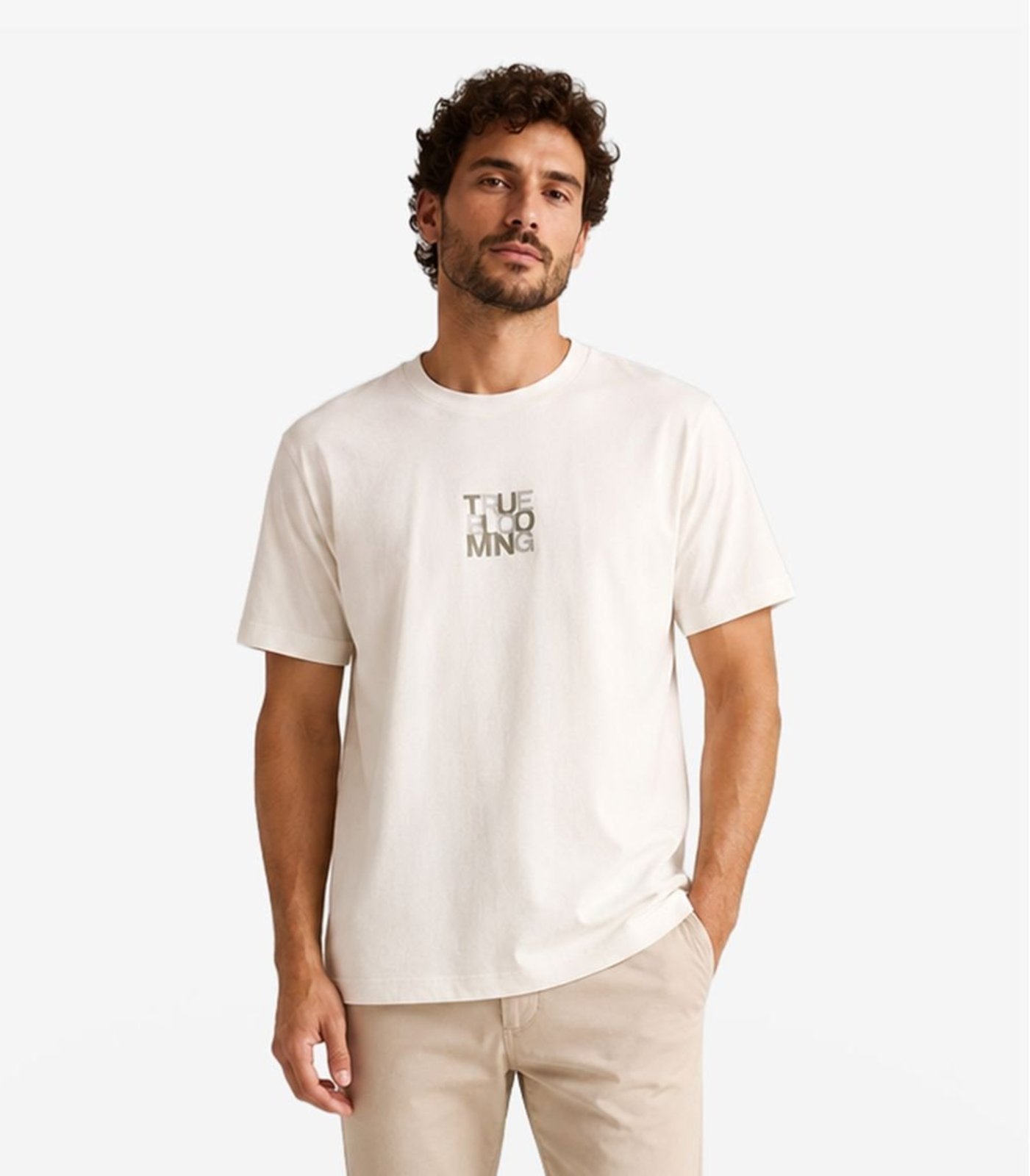 Camiseta Masculina Meia Malha Com Estampa Diametro Bege