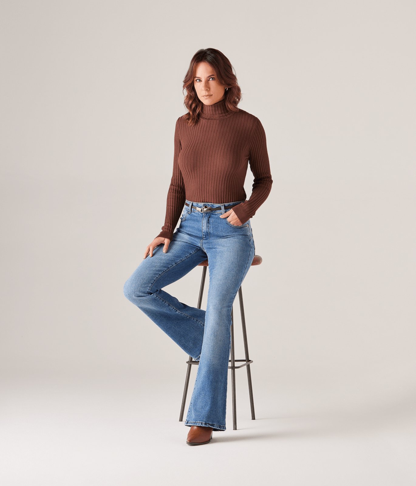 Calca Jeans Boot Five Pockets Feminina Azul Medio