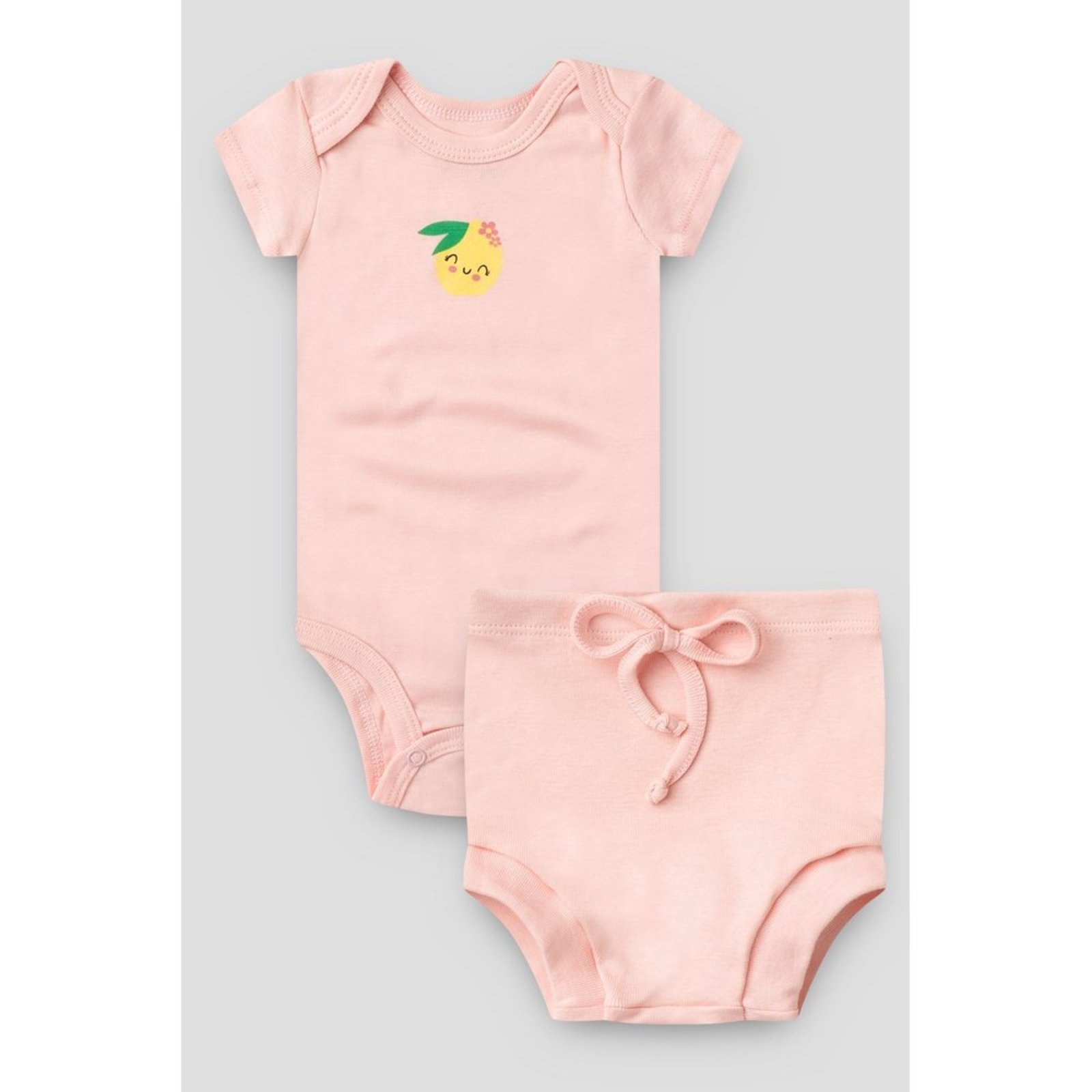 Infantil - Conjunto Body Curto e Tapa Fralda do Papai Rosa Limão