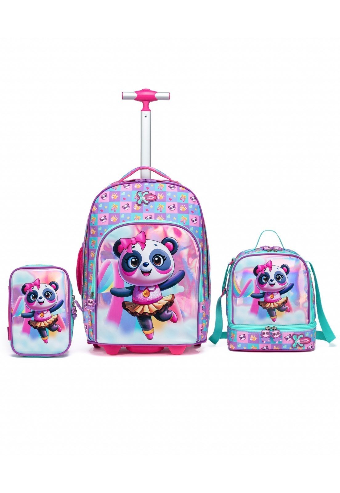 Infantil – Kit Escolar Mochila Panda Carrinho Resistente Feminina