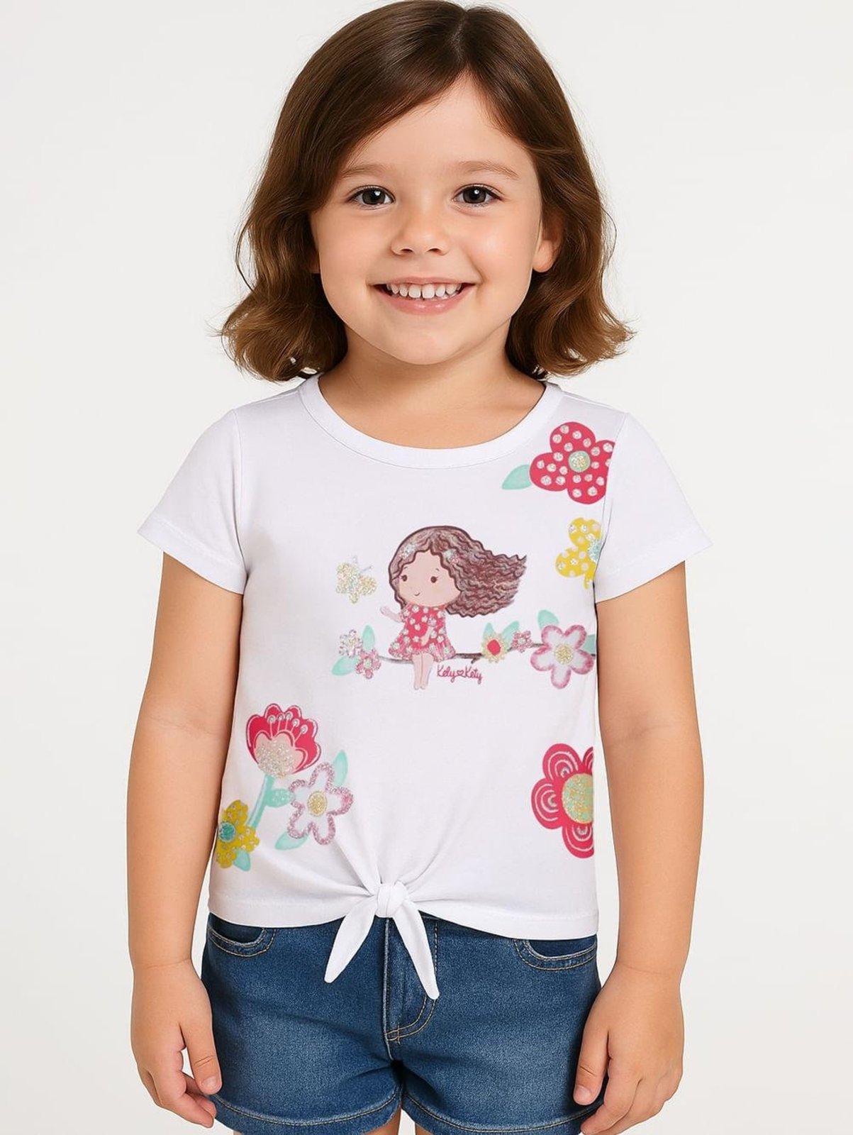 Infantil - Blusa Manga Curta Para Menina - BRANCO