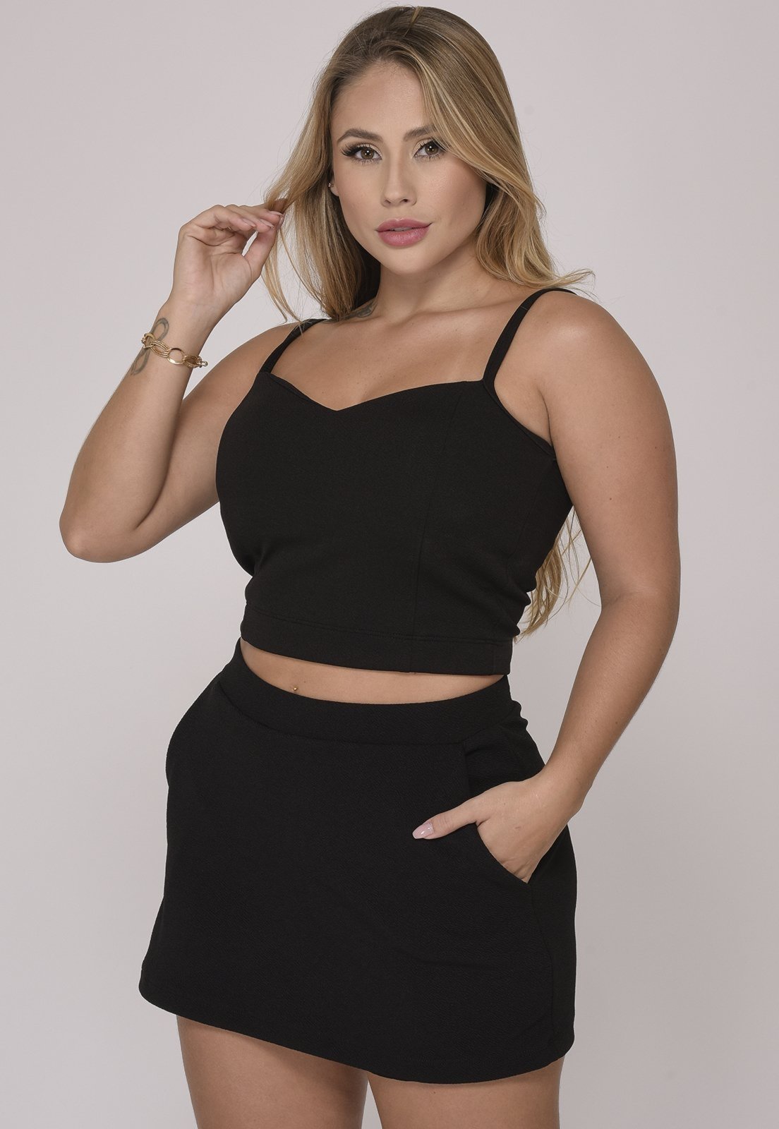 Vista 3 Short Saia B’Bonnie Crepe Belle BBonnie preto BBonnie preto