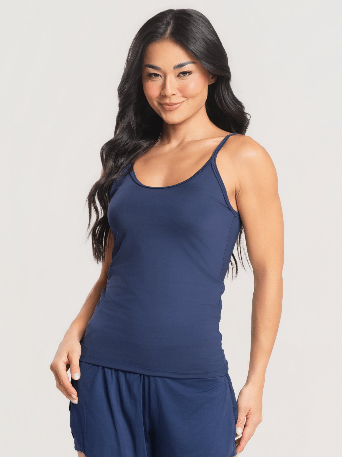 Regata Tank Top Vicbela Camiseta Fitness Alça Fina Academia Corrida Atividade ao Ar Livre Verão Azul Marinho