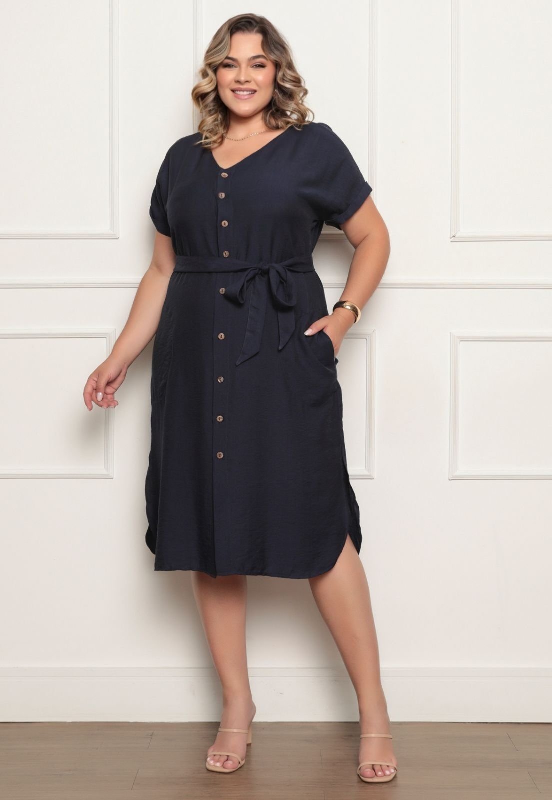 Vestido Dora Plus Size Chemisie Linha Premium – Azul Marinho