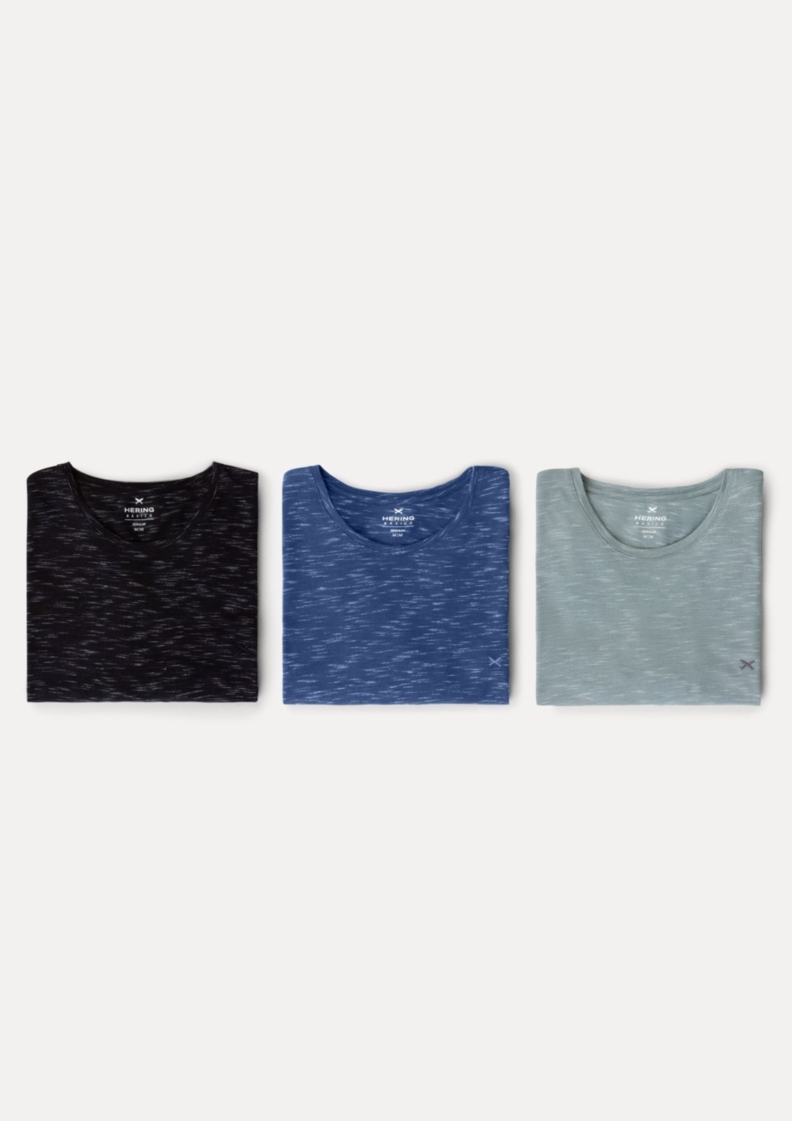 Vista 2 Kit 3 Camisetas Básicas Masculinas Em Malha Jet Com Bordado Hering multicolorido Hering multicolorido