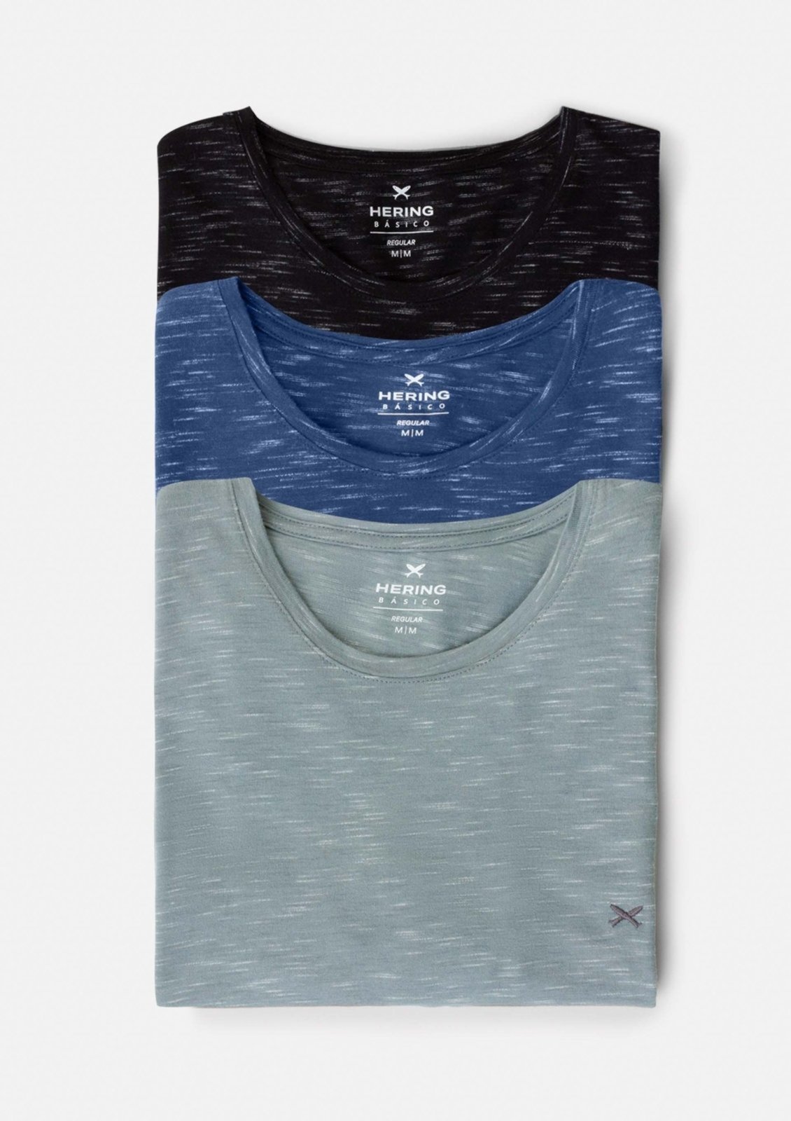 Vista 3 Kit 3 Camisetas Básicas Masculinas Em Malha Jet Com Bordado Hering multicolorido Hering multicolorido