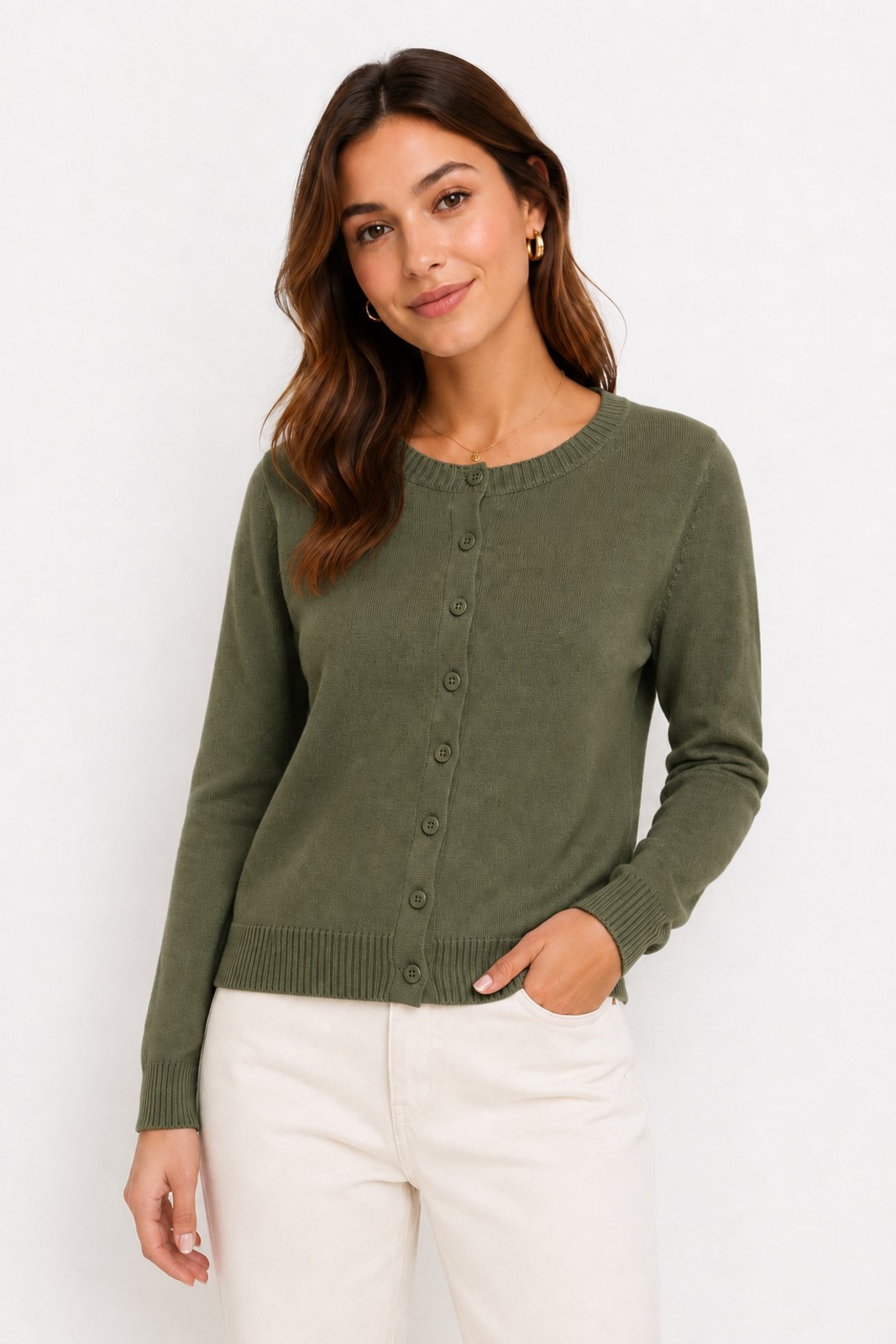 Cardigan Tricôt D Bell Outlet Fashion Botões Verde Militar