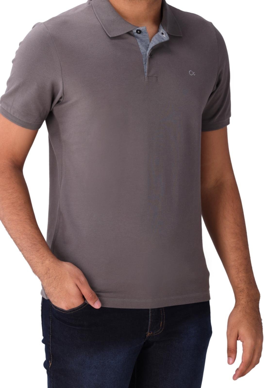 Camisa Polo Basica Ogochi Slim Fit Cinza