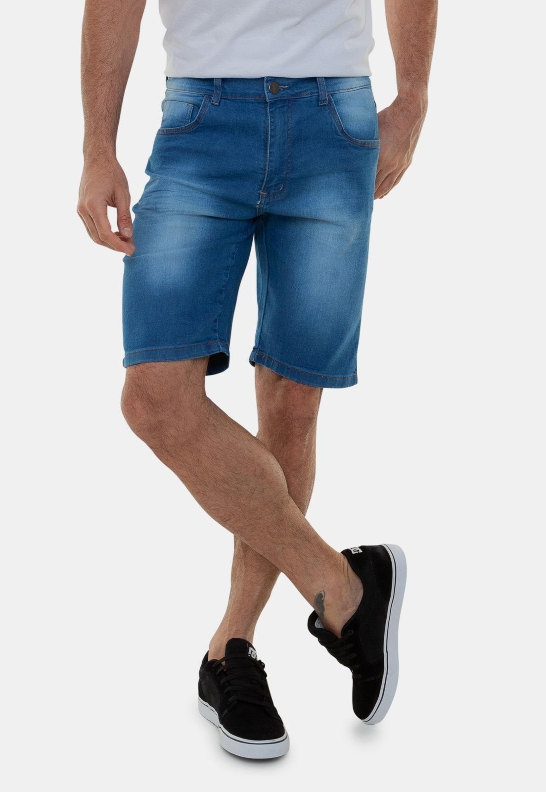 Bermuda Jeans Masculina Tradicional Azul Com Nuances México