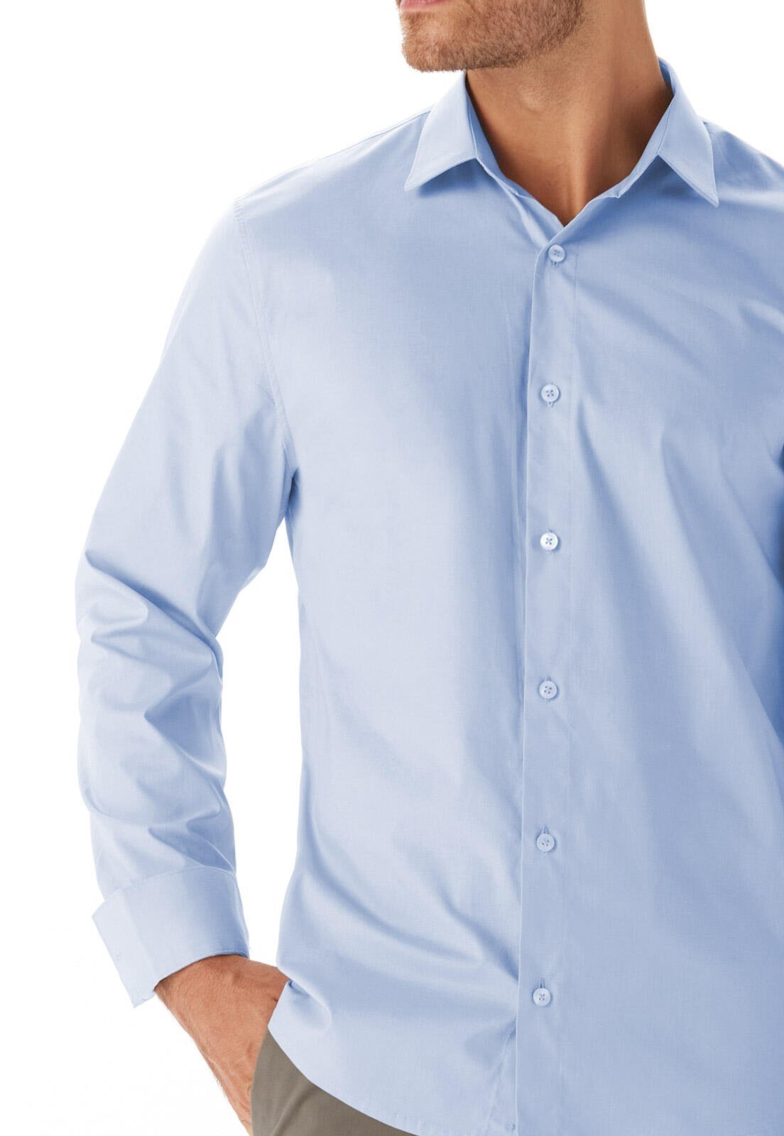 Camisa Slim Fio Italiano Manga Longa - Azul Claro - XGG