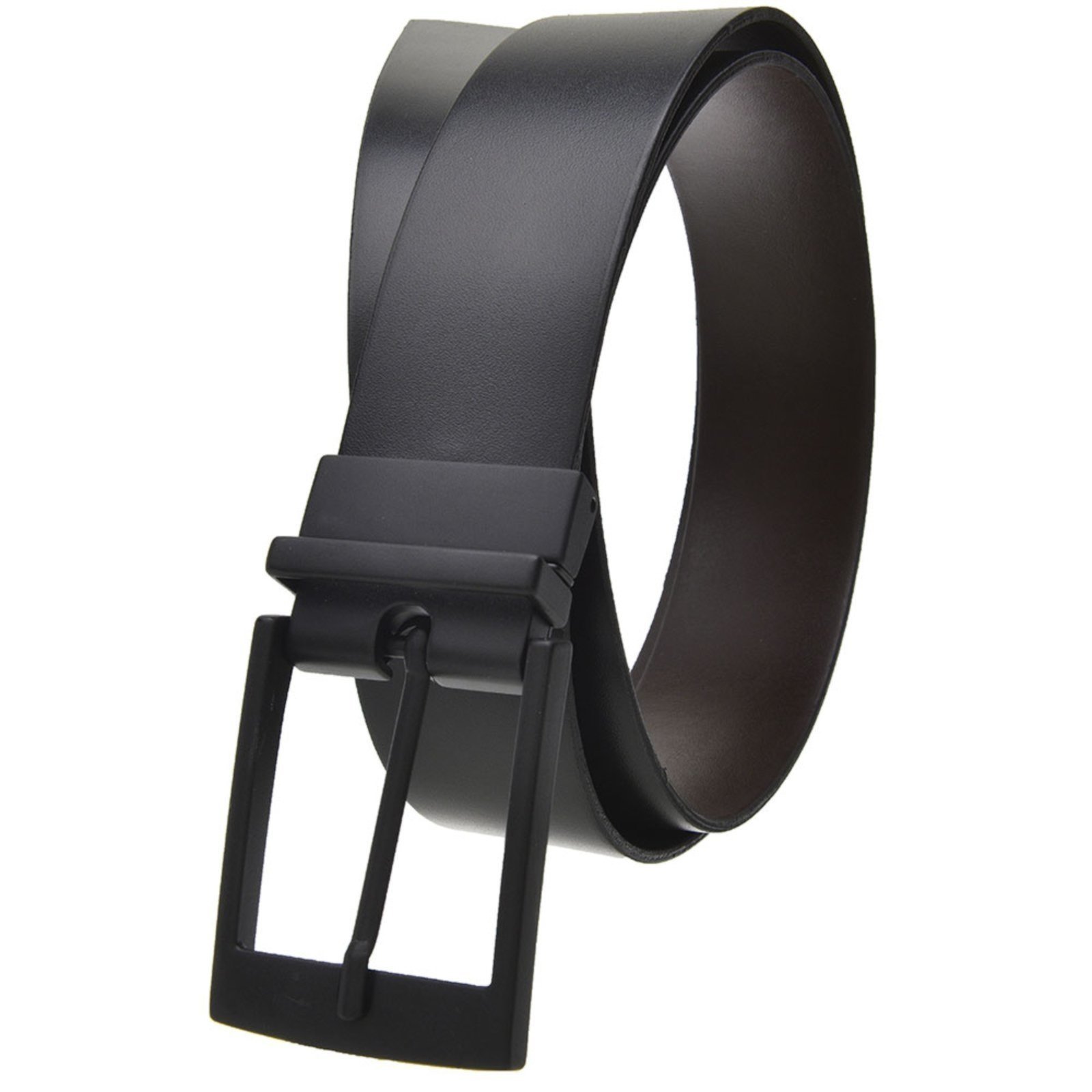 Cinto Masculino em couro dupla face S-48 na cor Preto/Marrom com fivela preto fosco