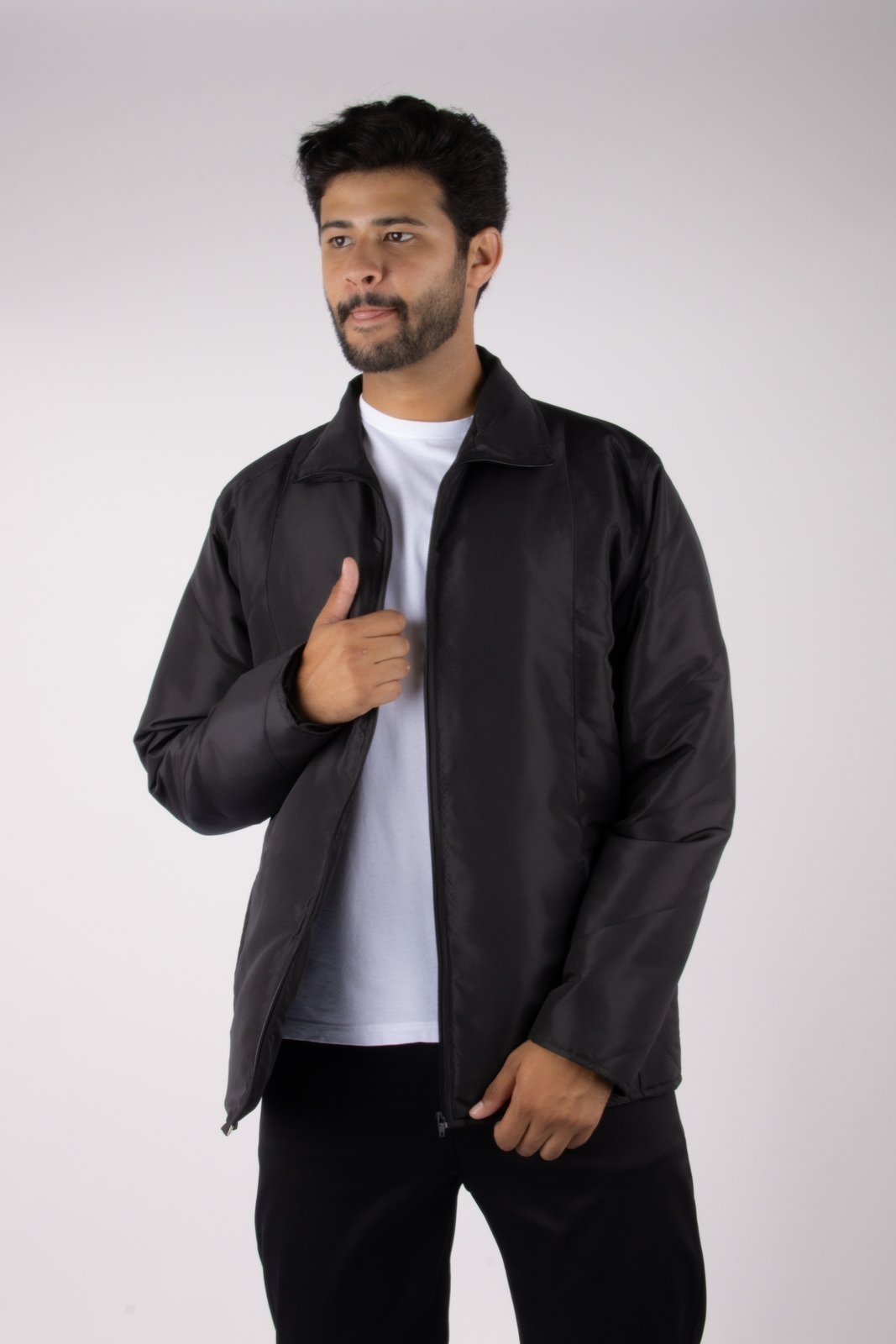 Casaco Masculino Pompier com Gola Alta em Microfibra Preto