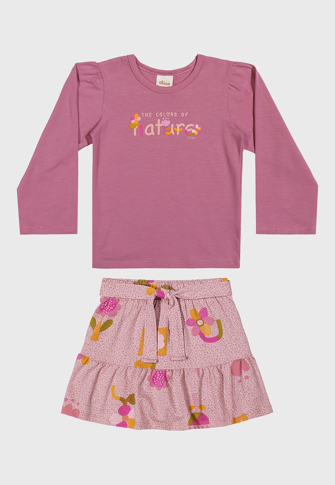 Infantil - Conjunto Elian Blusa Manga Longa e Saia Rosa