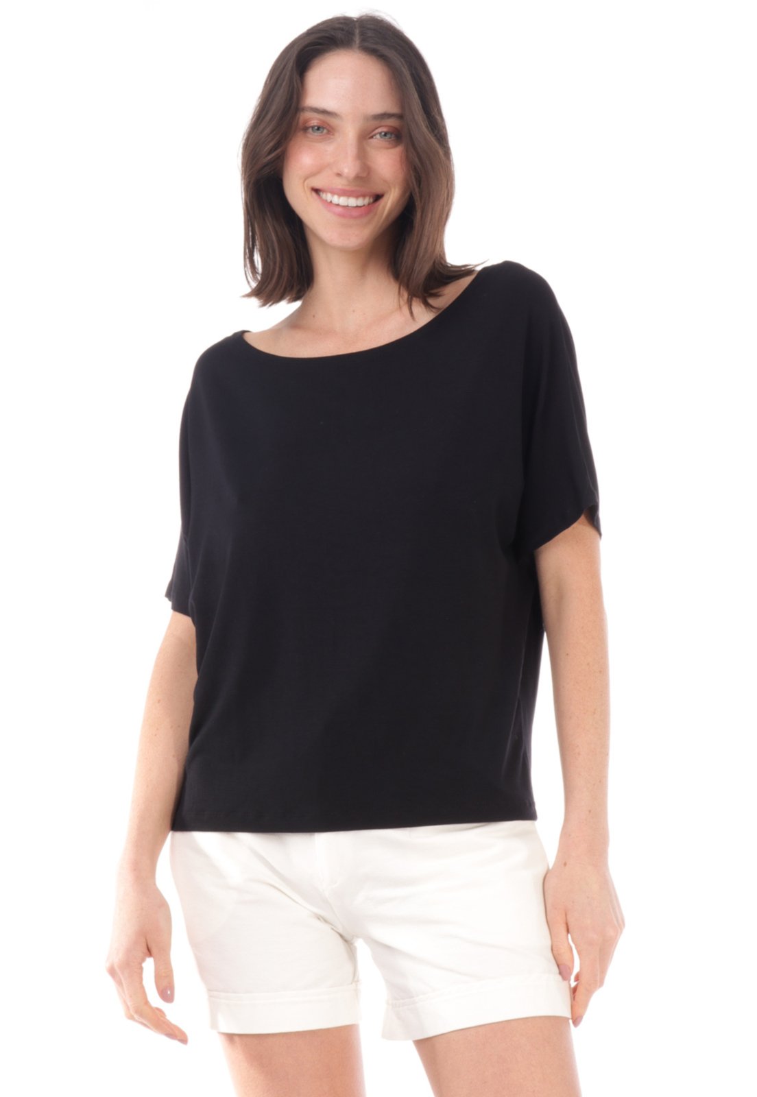 Blusa Morcego Amazonia Vital Manga Curta Gola Canoa Preto