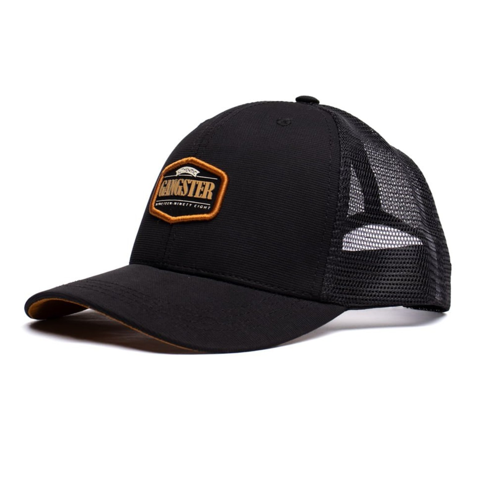 Vista 2 Boné Unissex Gangster Trucker Marrom Gangster preto