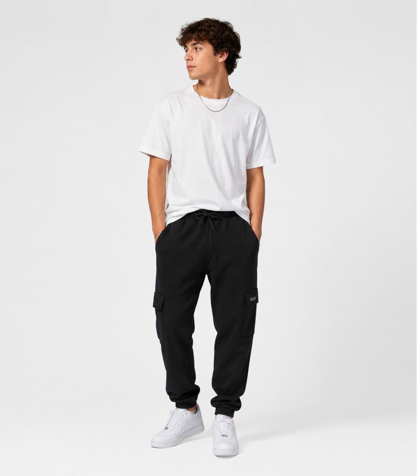 Infantil - Calça Juuvenil Moletom Peluciado Cargo Minty Preto