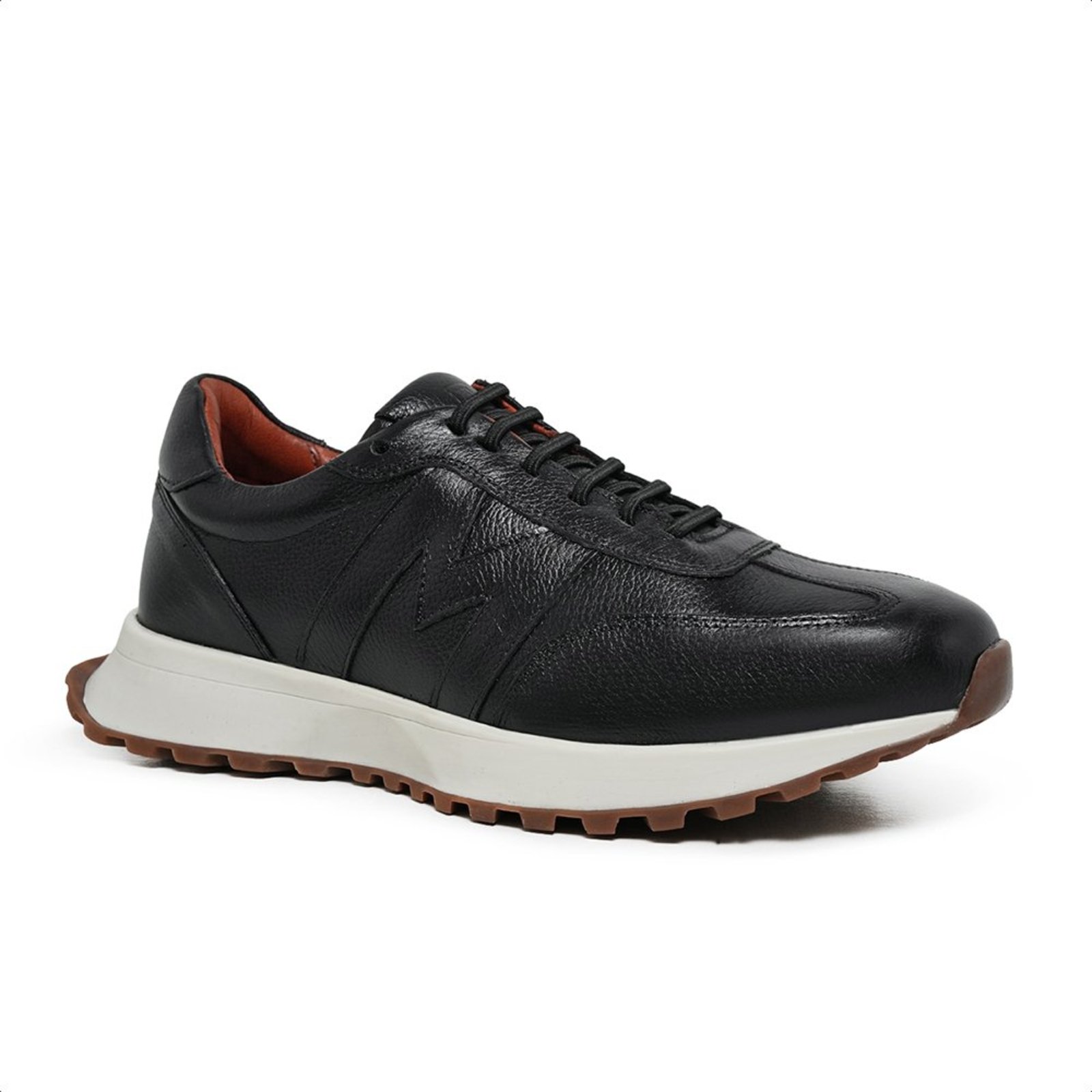 Tênis Masculino Couro Preto Malbork Casual com Amortecedor