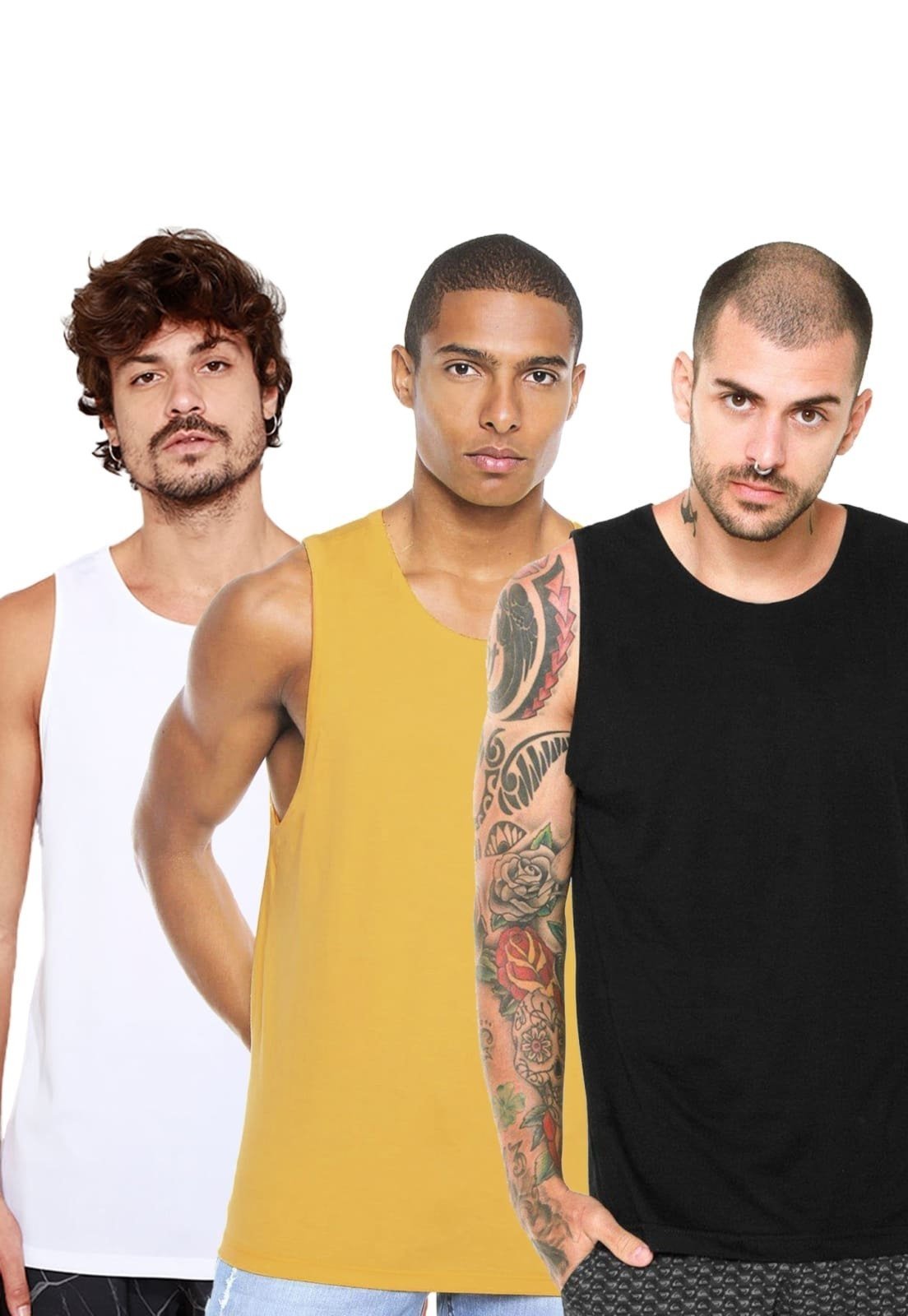 Kit 3 Regatas Parug Básicas Preta Amarelo Mostarda e Branco
