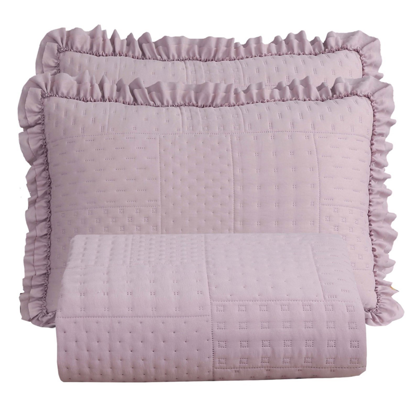 Kit Cobre Leito Colcha Casa Scarpa Maison Queen c/ Babado Percal 300 Fios 3 Peças - Roxo Malva