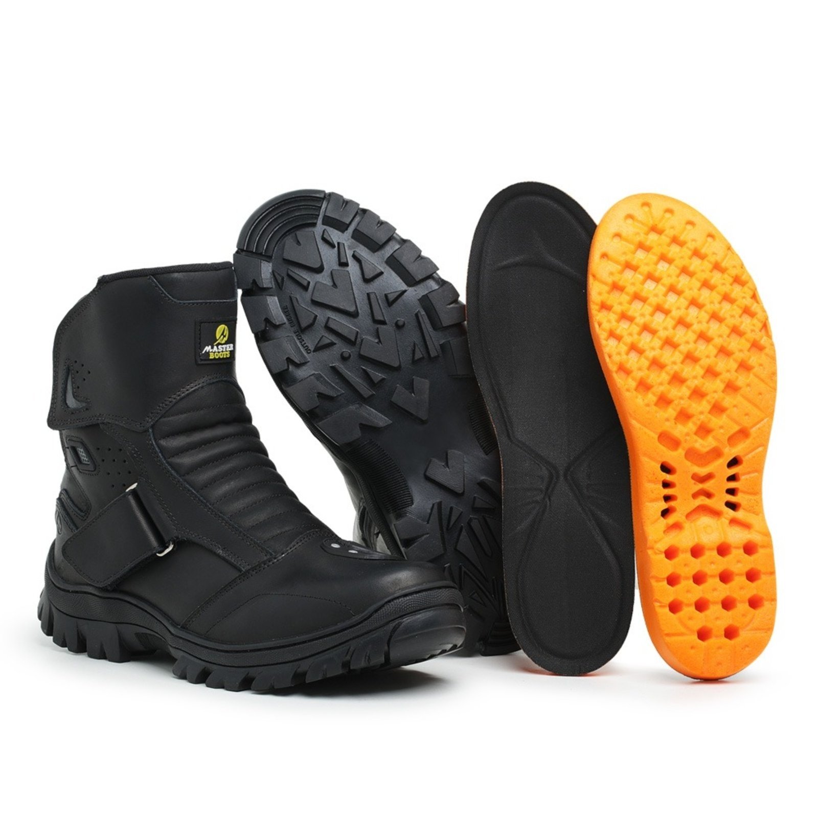 Bota Masculina Motoqueiro em Couro Confort Plus Preta