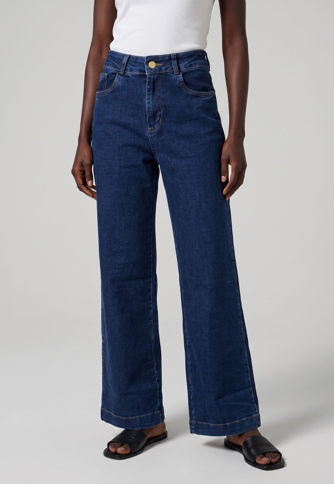 Calça Feminina Sawary Jeans Wide Leg Azul Escuro