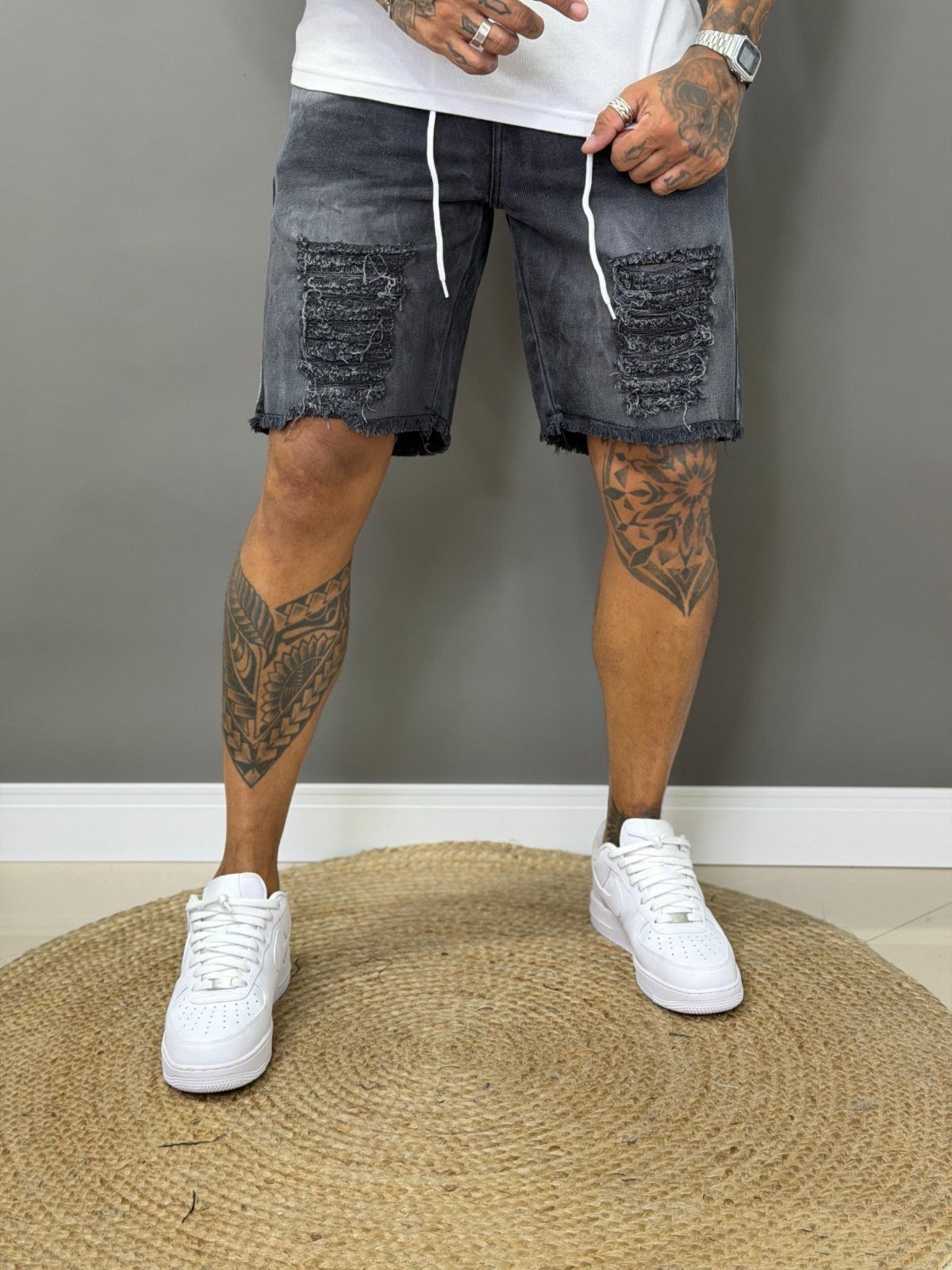 Bermuda Jeans Jogador Masculina Avec Básica Casual Grafite