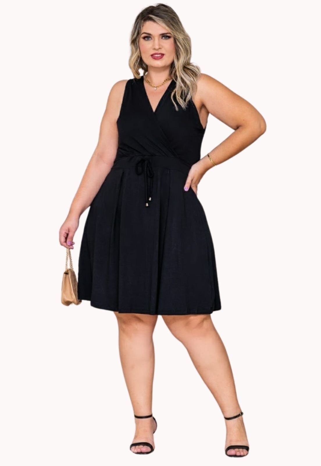 Vestido Plus Size Transpassado Sem Manga Midi Juquitiba Brasil Preto