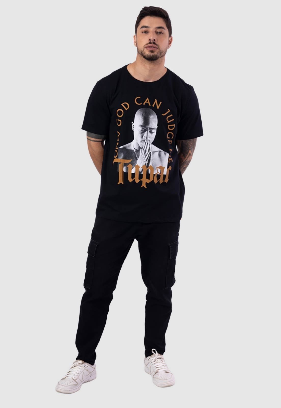Camiseta Piticas Tupac Only God Can Judge Me Preto
