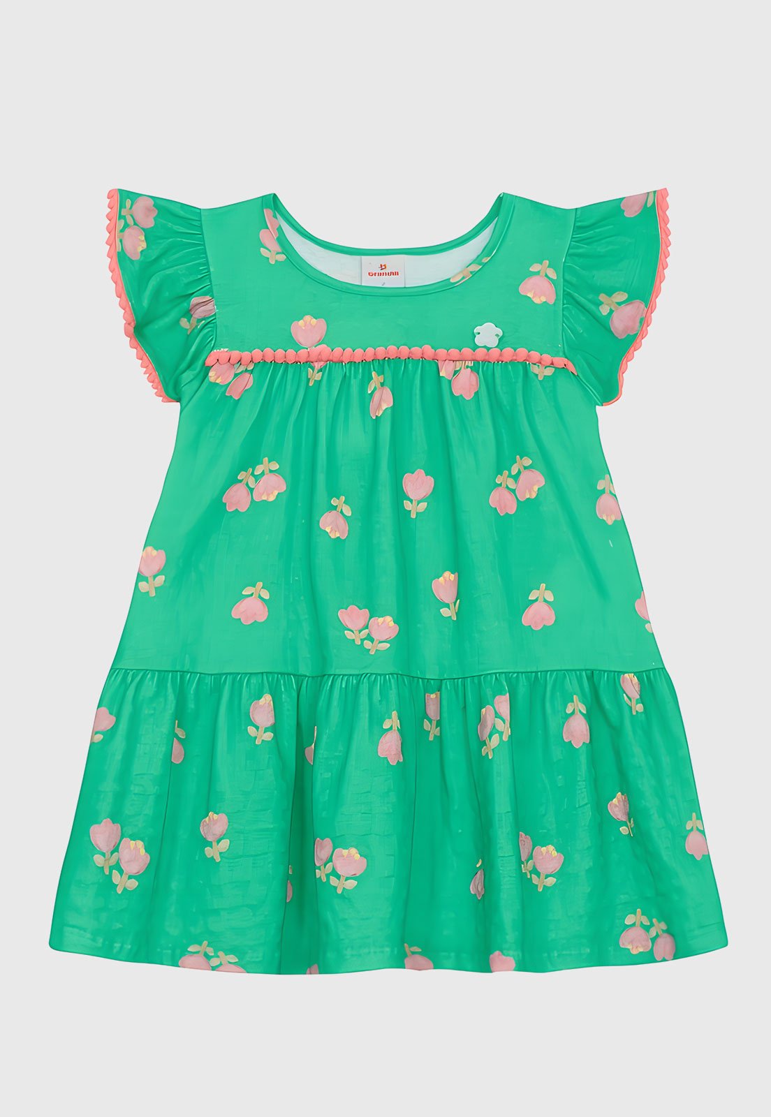 Infantil - Vestido Brandili Manga Volumosa Estampado Verde