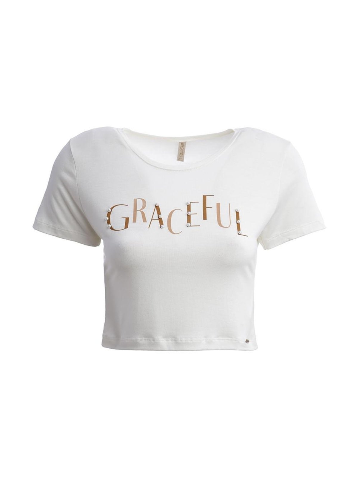 Vista 2 Blusa Cropped Manga Curta Feminina OFF WHITE Bright Girl'S off-white white Bright Girl'S off-white white